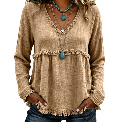 Bestseller🏆👚 Tassel V-Neck Blouse – Timeless Silhouette & All-Day Comfort for Every Look