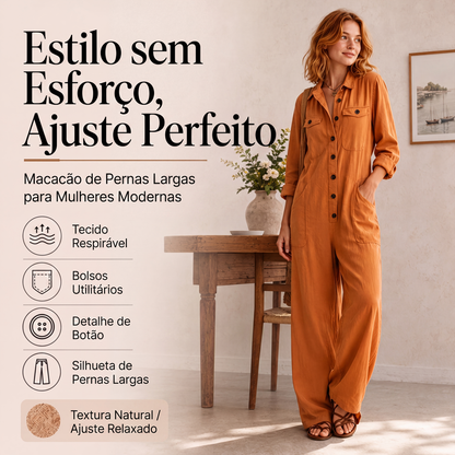 Macacão cargo feminino de perna larga