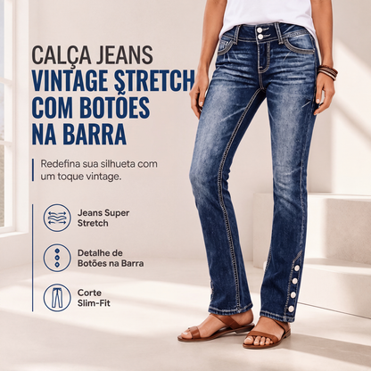 Calças jeans femininas slim fit com elastano