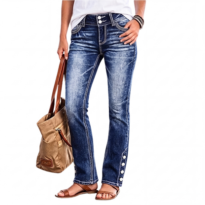 Calças jeans femininas slim fit com elastano
