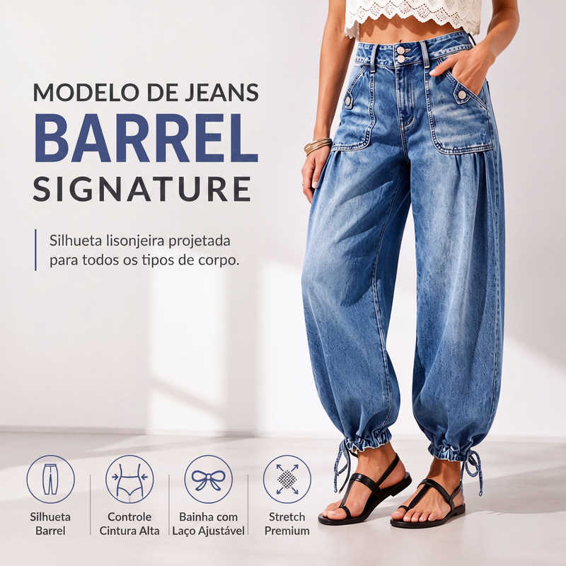 🔥 50% OFF HOJE! 👖  Calça Jeans Barril Feminina de Cintura Alta – Modelagem Moderna, Conforto Elástico e Ajuste Perfeito Para Valorizar Sua Silhueta ✨