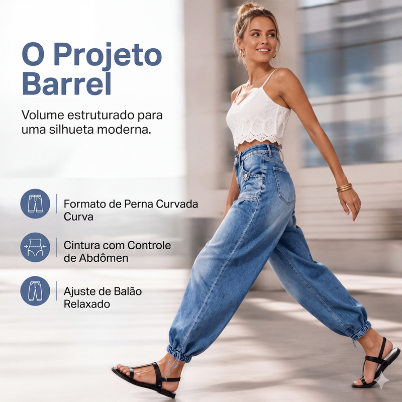 🔥 50% OFF HOJE! 👖  Calça Jeans Barril Feminina de Cintura Alta – Modelagem Moderna, Conforto Elástico e Ajuste Perfeito Para Valorizar Sua Silhueta ✨