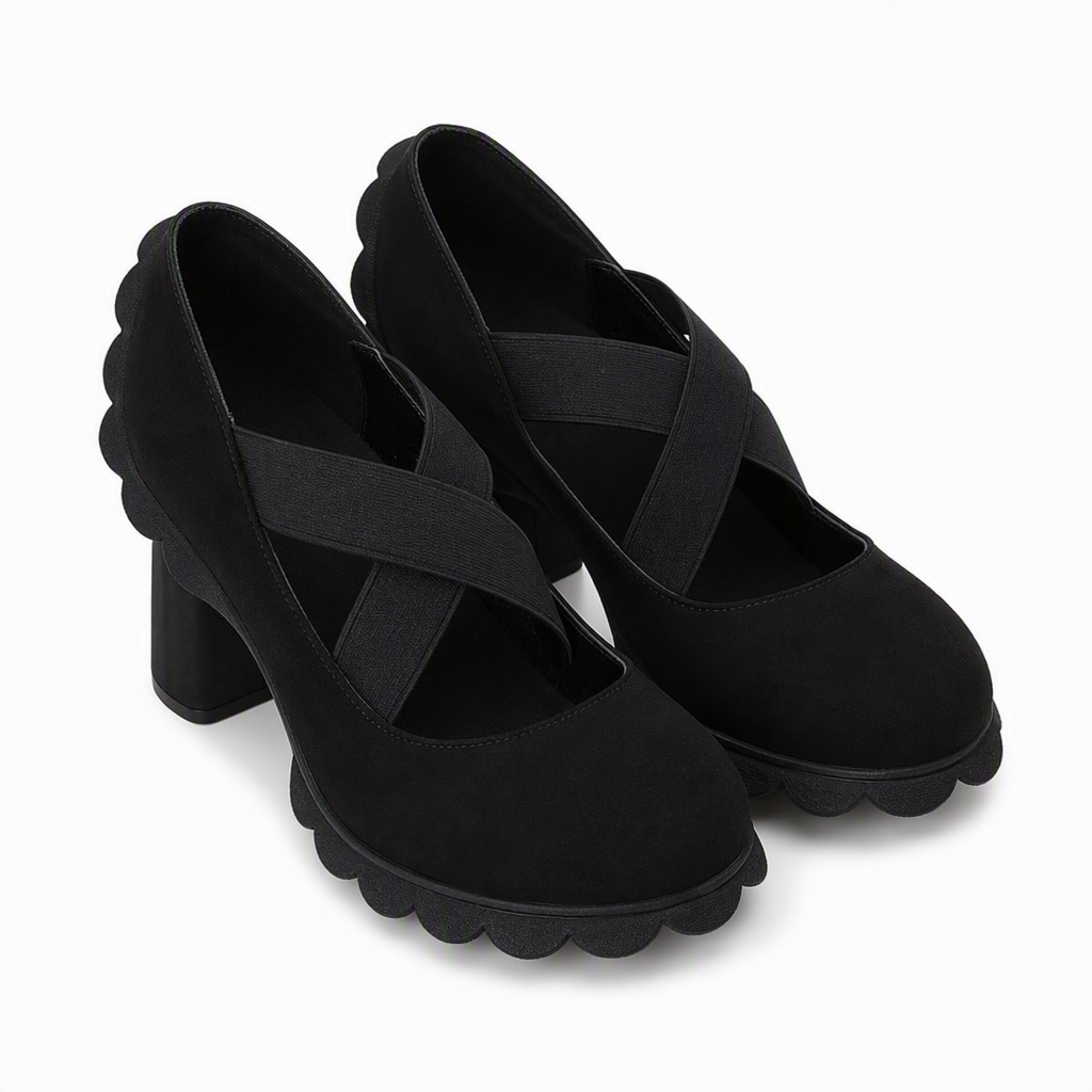 Sapatos femininos tipo Mary Jane com bico redondo, tiras entrecruzadas, salto grosso, plataforma e recortes