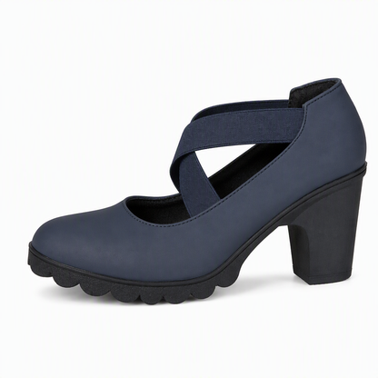 Sapatos femininos tipo Mary Jane com bico redondo, tiras entrecruzadas, salto grosso, plataforma e recortes