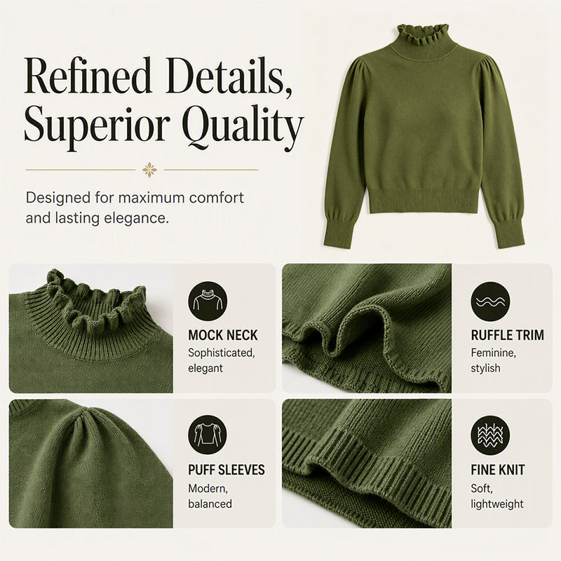 Women's Elegant Cozy Knitted Top with Ruffle Trim