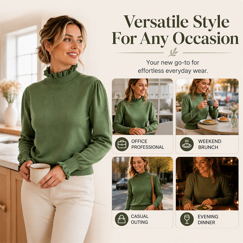 Women's Elegant Cozy Knitted Top with Ruffle Trim