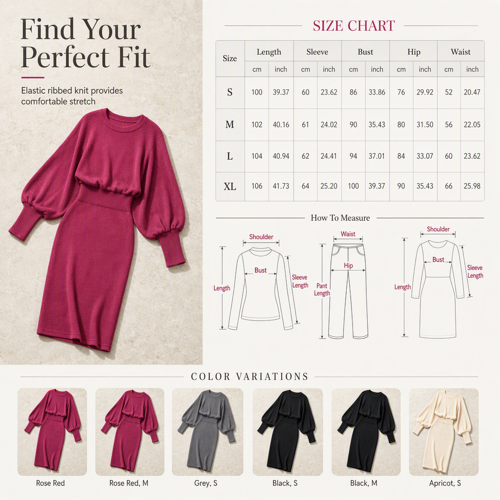 ✨ Draped Knit Elegance | Women’s Ribbed Midi Sweater Dress with Batwing Sleeves