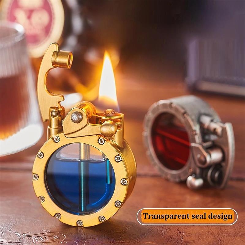 🔥Heftig salg - 50 % RABATT🔥💖🎁Vintage Trench Lighter Transparent Parafin Lighter Antique Steampunk Lighter Cool Unique Lighter for Men (No Fuel) (Golden)