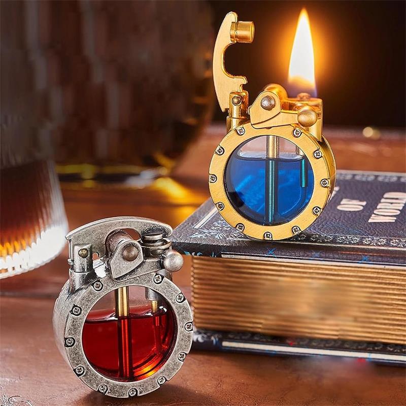 🔥Heftig salg - 50 % RABATT🔥💖🎁Vintage Trench Lighter Transparent Parafin Lighter Antique Steampunk Lighter Cool Unique Lighter for Men (No Fuel) (Golden)