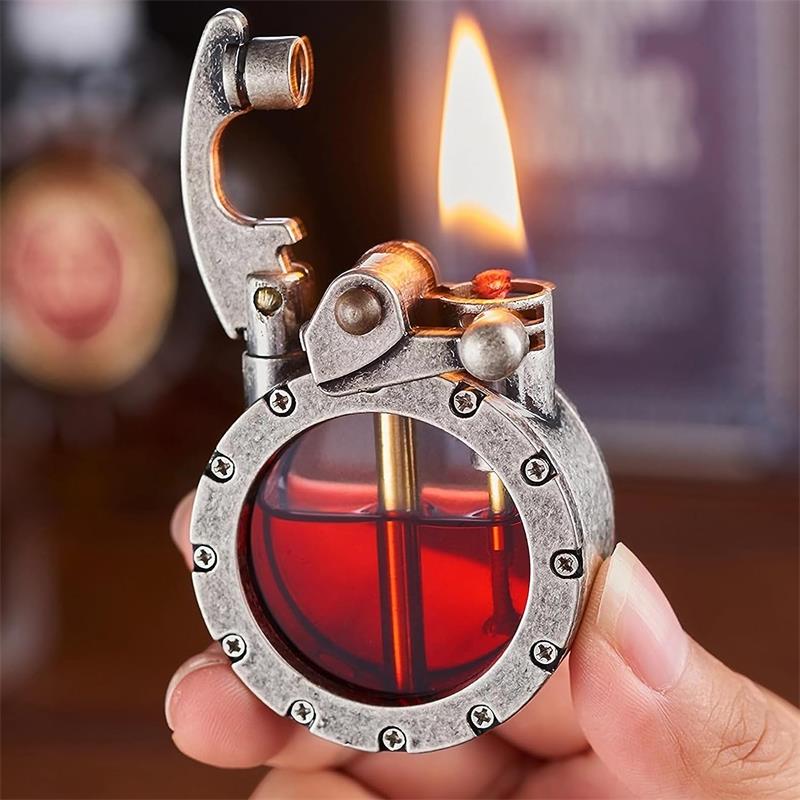 🔥Heftig salg - 50 % RABATT🔥💖🎁Vintage Trench Lighter Transparent Parafin Lighter Antique Steampunk Lighter Cool Unique Lighter for Men (No Fuel) (Golden)