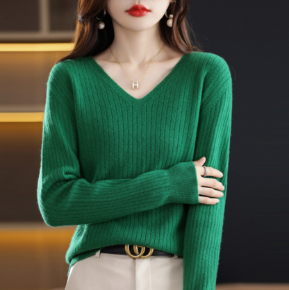 👑High-end 100% kashmir solid farge 🐏 Langermet genser med V-hals. 👚
