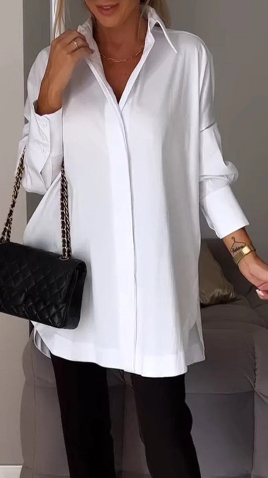 Hvit Skjorte Med Splitt Og Revers For Kvinner🔥Kjøp 2 og få gratis frakt