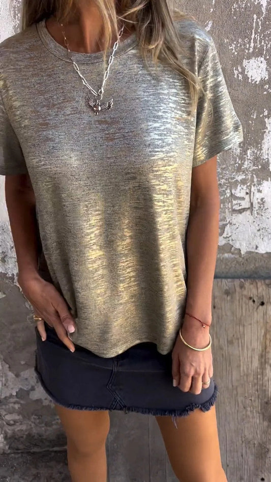 Kortermet T-skjorte med gullfolie (Kjøp 2 - Gratis frakt)