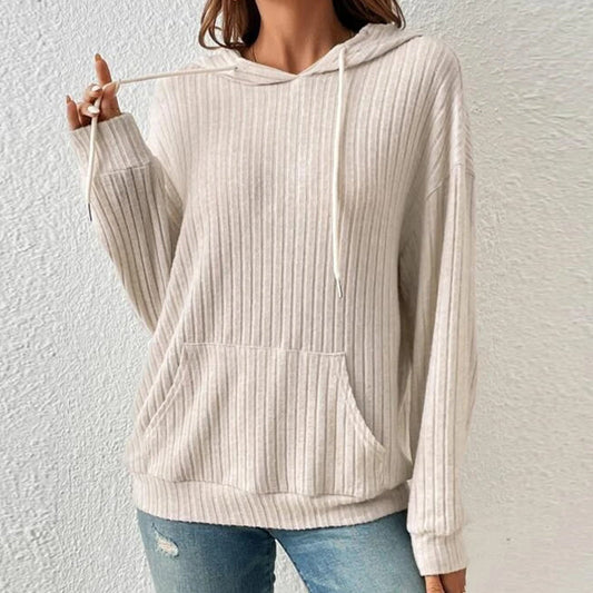 【Kjøp 2 og få gratis frakt】Strikket genser med hette og lommer for kvinner